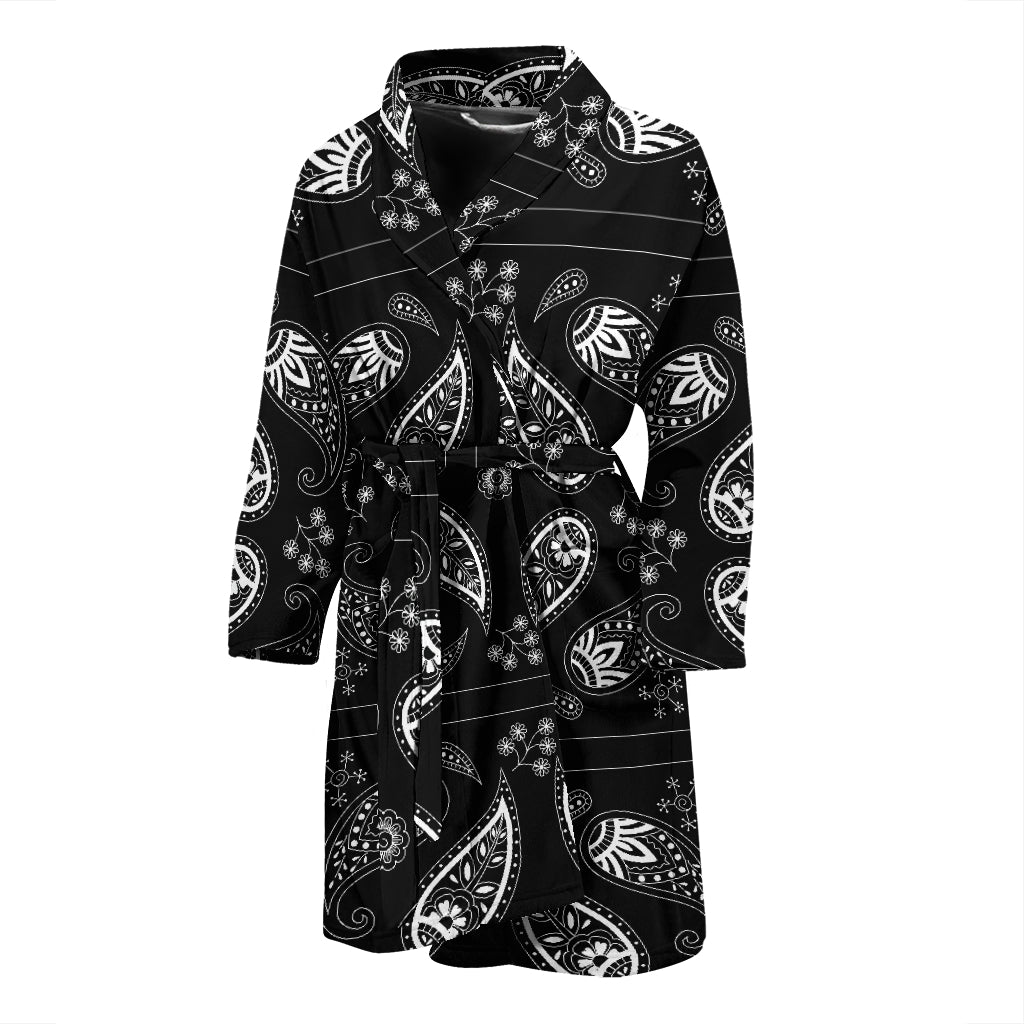 Bandana Paisley Black Print Design LKS308 Men Bathrobe
