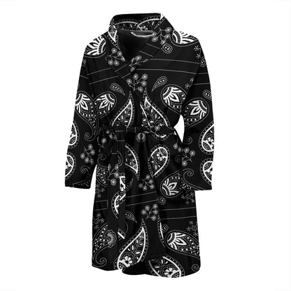 Bandana Paisley Black Print Design LKS308 Men Bathrobe