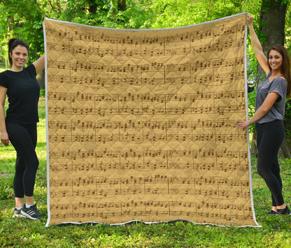 Music Note Vintage Themed Print Quilt Bedspread