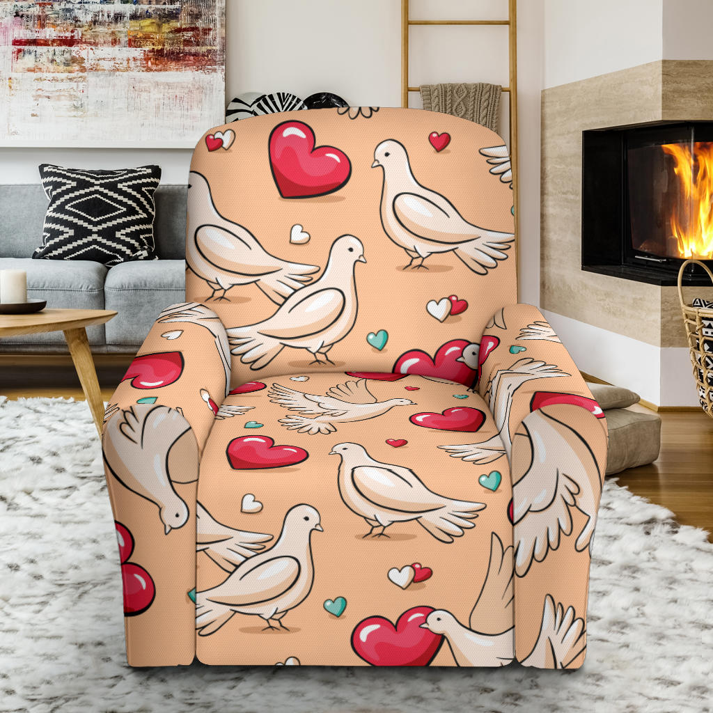 Pigeon Heart Pattern Print Design 04 Recliner Slipcover with Pocket