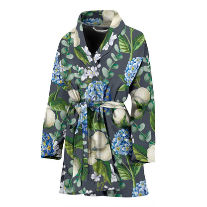 Hydrangea Pattern Print Design 02 Women Bathrobe