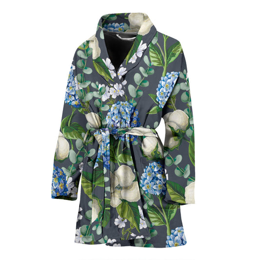 Hydrangea Pattern Print Design 02 Women Bathrobe