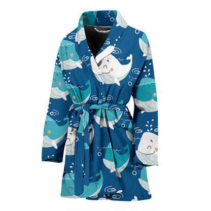 Blue Whale Pattern Print Design 01 Women Bathrobe