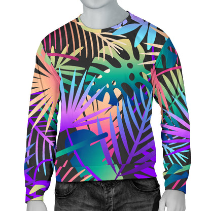 Neon Flower Tropical Palm Leaves Men Long Sleeve Sweatshirt