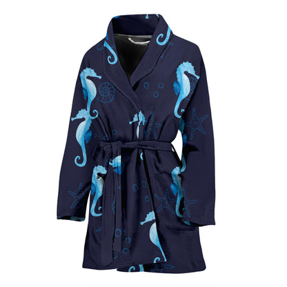 SeaHorse Blue neon Pattern Print Design 03 Women Bathrobe