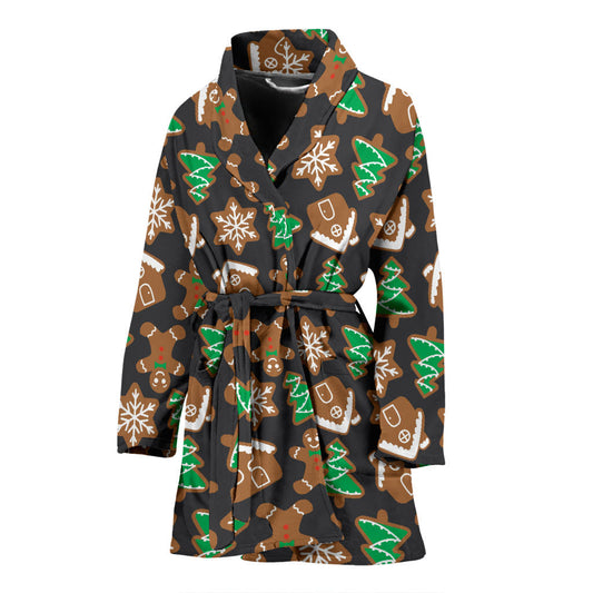 Gingerbread Pattern Print Design 02 Women Bathrobe