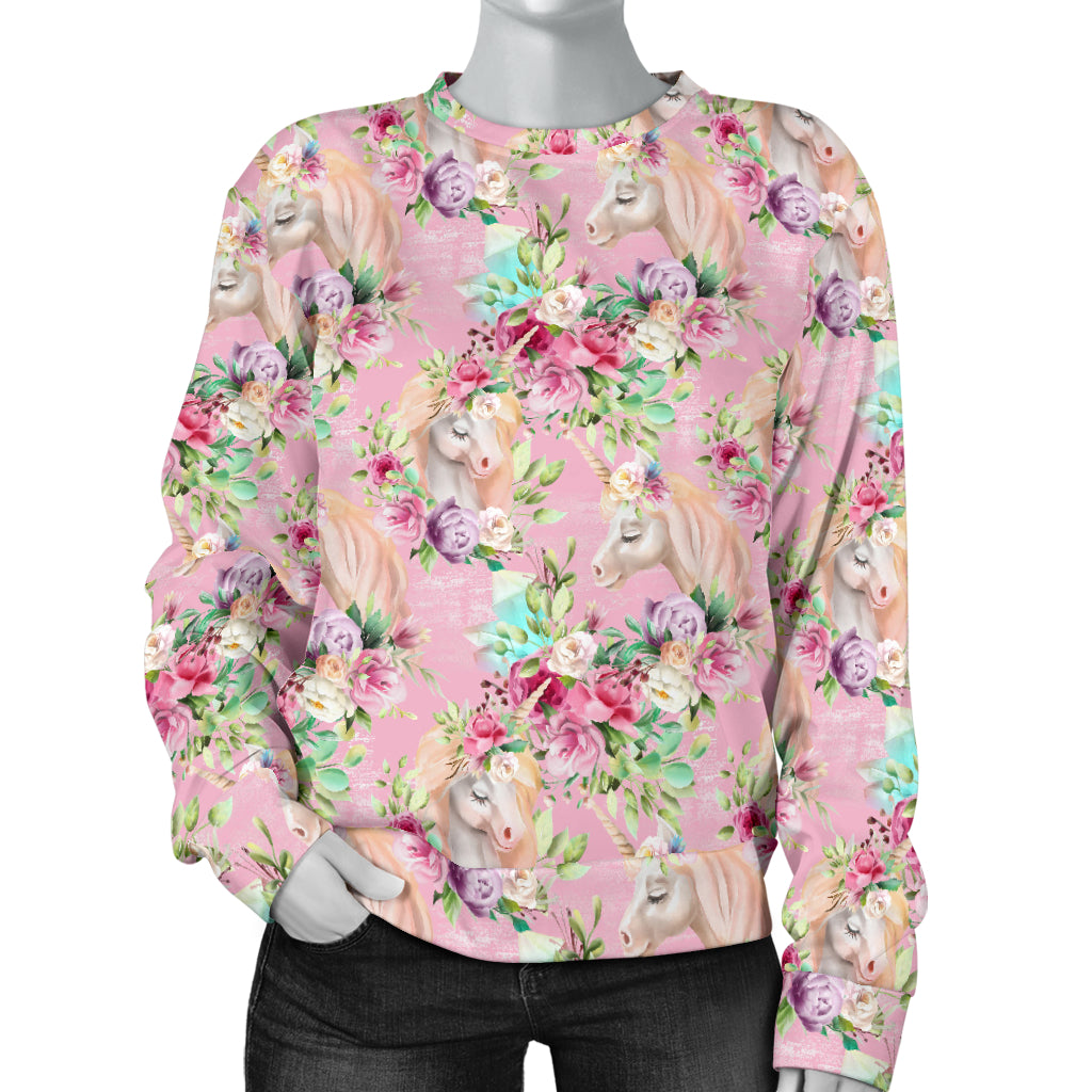 Unicorn Princess with Rose Women Long Sleeve Sweatshirt