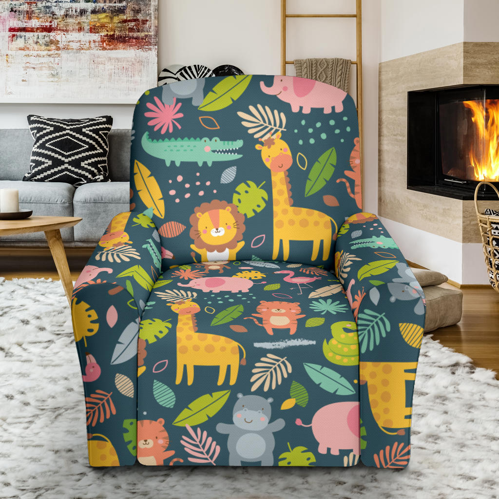Safari Animal Cartoon Print Design LKS305 Recliner Slipcover with Pocket