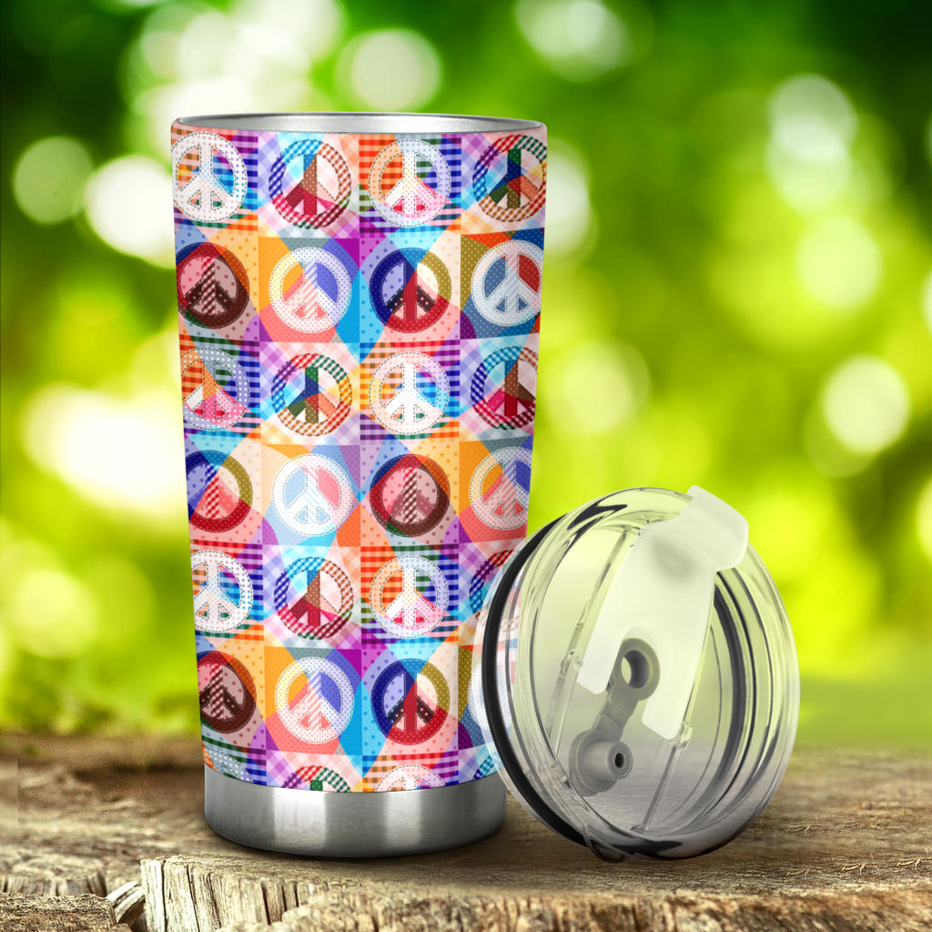 Peace Sign Patchwork Design Print Tumbler