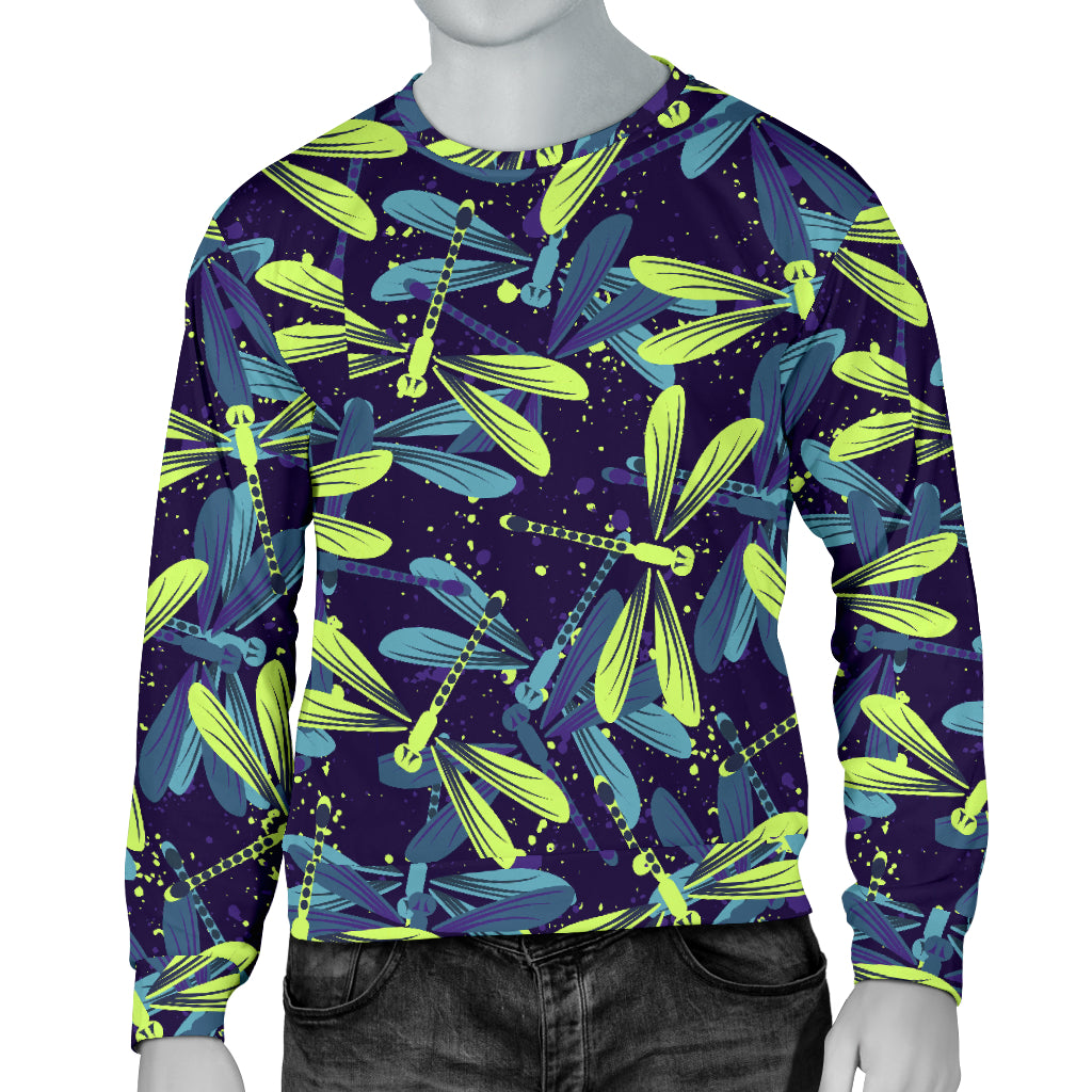 Dragonfly Lime Blue Print Pattern Men Long Sleeve Sweatshirt