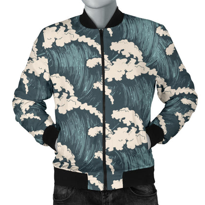 Wave Art Print Men Bomber Jacket
