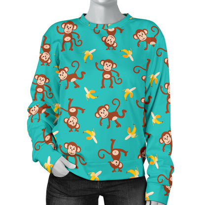 Monkey Banana Design Themed Print Women Long Sleeve Sweatshirt