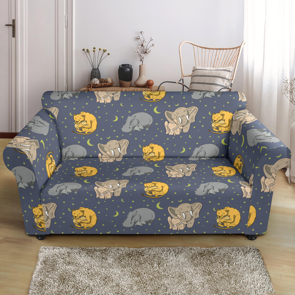 Safari Elephant Lion Print Design LKS303 Loveseat Couch Slipcover