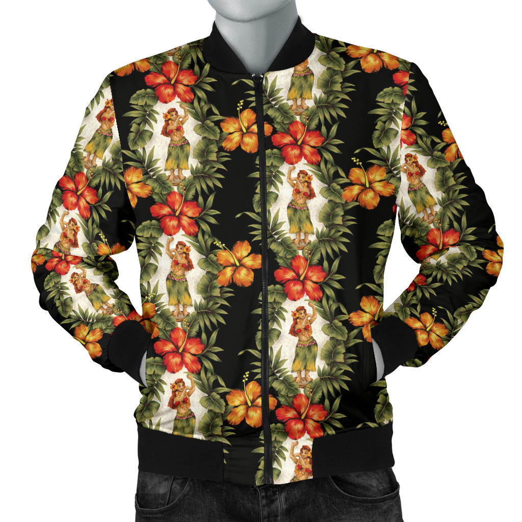 Hawaiian Flower Hula Hibiscus Print Men Bomber Jacket