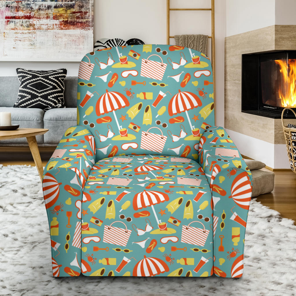 Beach Scene Pattern Print Design 02 Recliner Slipcover with Pocket