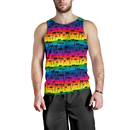 Palm Tree Rainbow Themed Print Men Tank Top