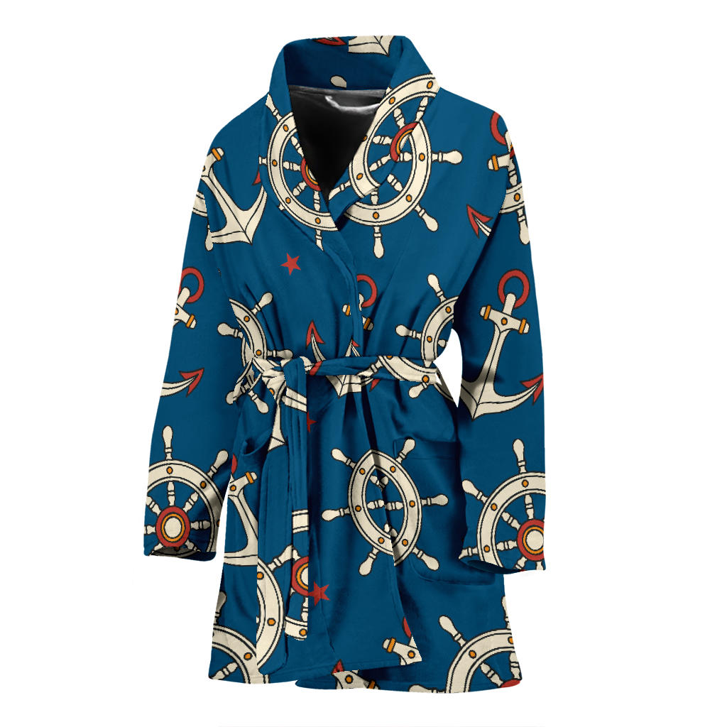 Anchor Pattern Print Design 02 Women Bathrobe