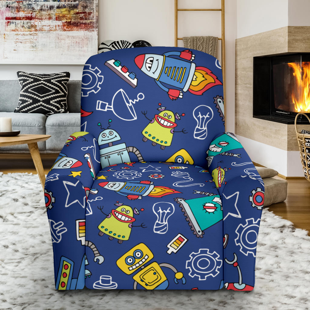 Robot Pattern Print Design A03 Recliner Slipcover with Pocket