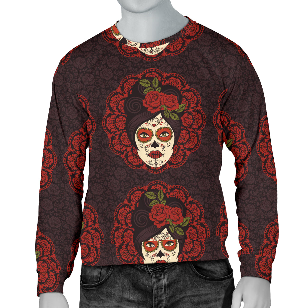 Day of the Dead Mexican Girl Men Long Sleeve Sweatshirt