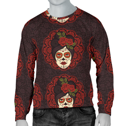 Day of the Dead Mexican Girl Men Long Sleeve Sweatshirt