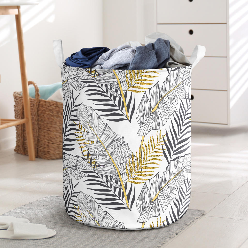 Gold Glitter Tropical Palm Leaves Laundry Basket