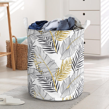 Gold Glitter Tropical Palm Leaves Laundry Basket