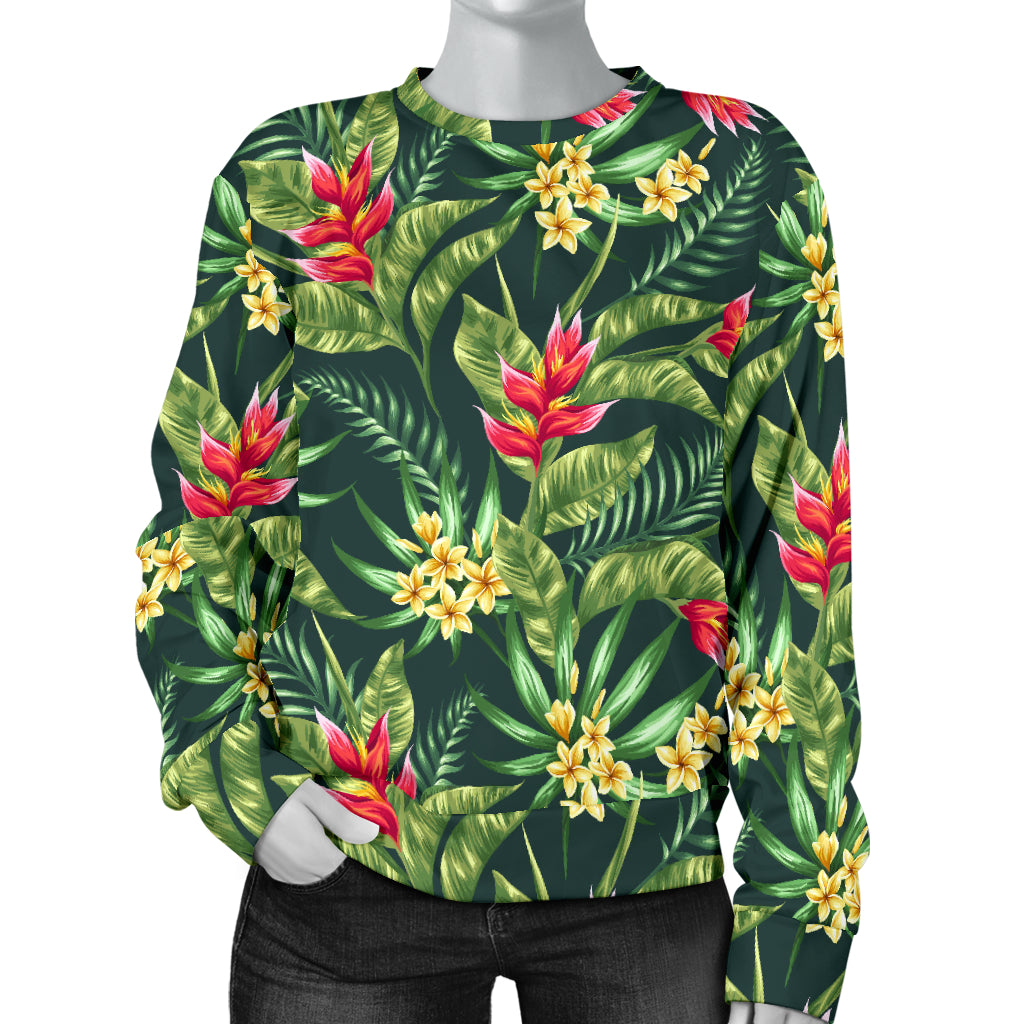 Tropical Folower Red Heliconia Print Women Long Sleeve Sweatshirt
