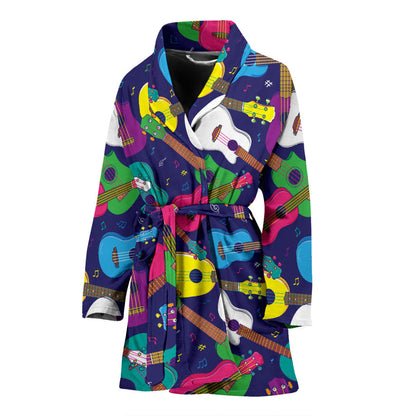 Ukulele Pattern Print Design 02 Women Bathrobe