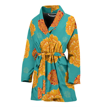 Marigold Pattern Print Design 02 Women Bathrobe