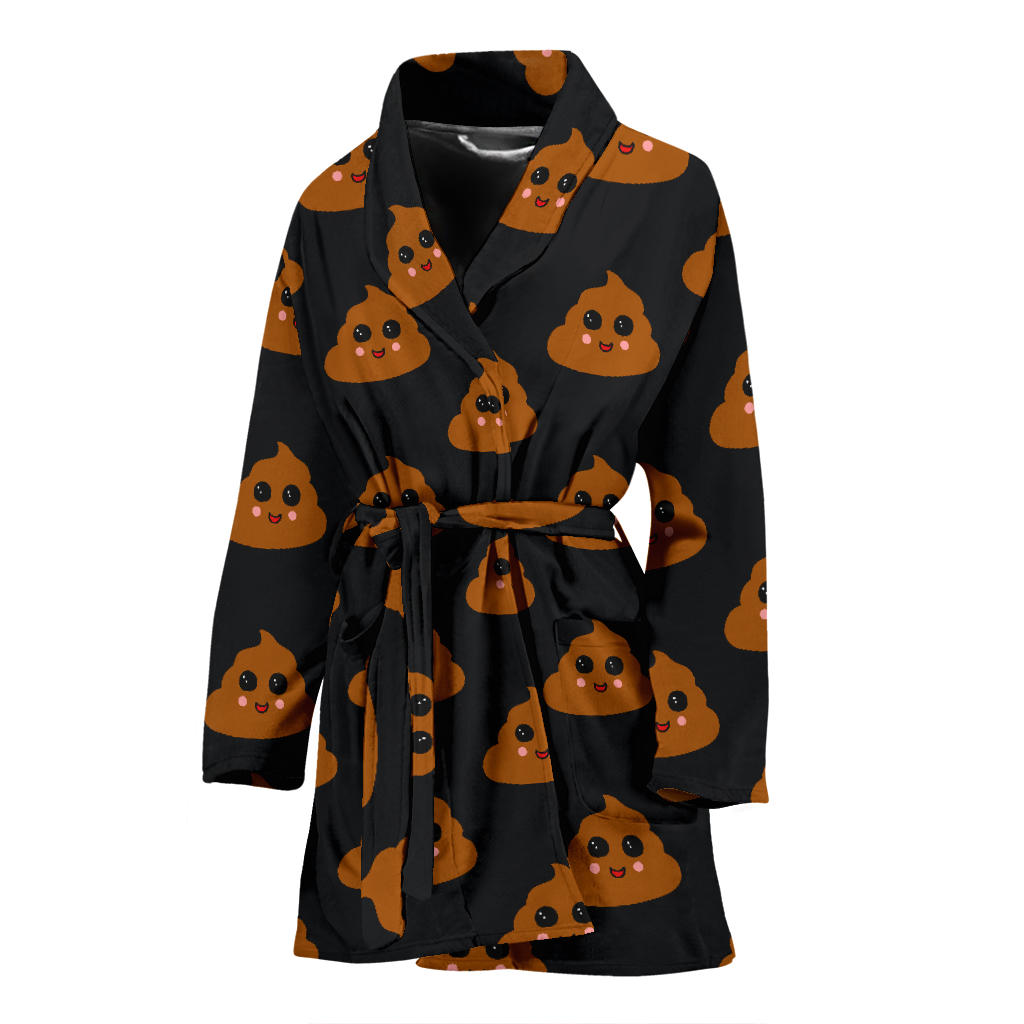 Poop Emoji Pattern Print Design A01 Women Bathrobe