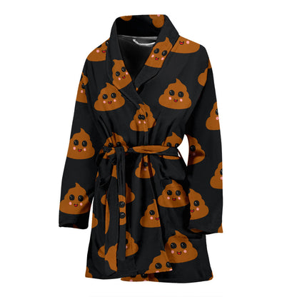 Poop Emoji Pattern Print Design A01 Women Bathrobe