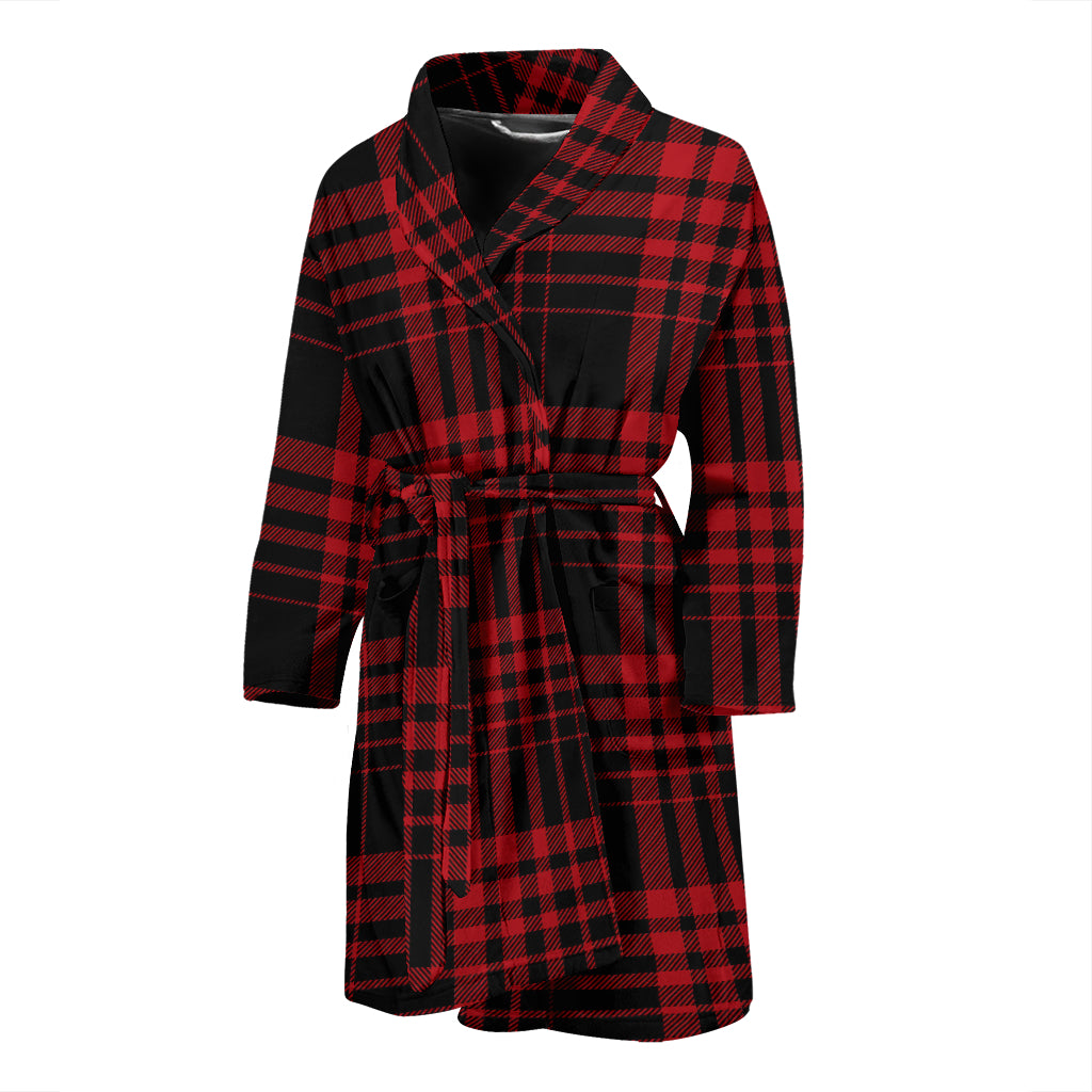 Tartan Red Black Print Design LKS303 Men Bathrobe