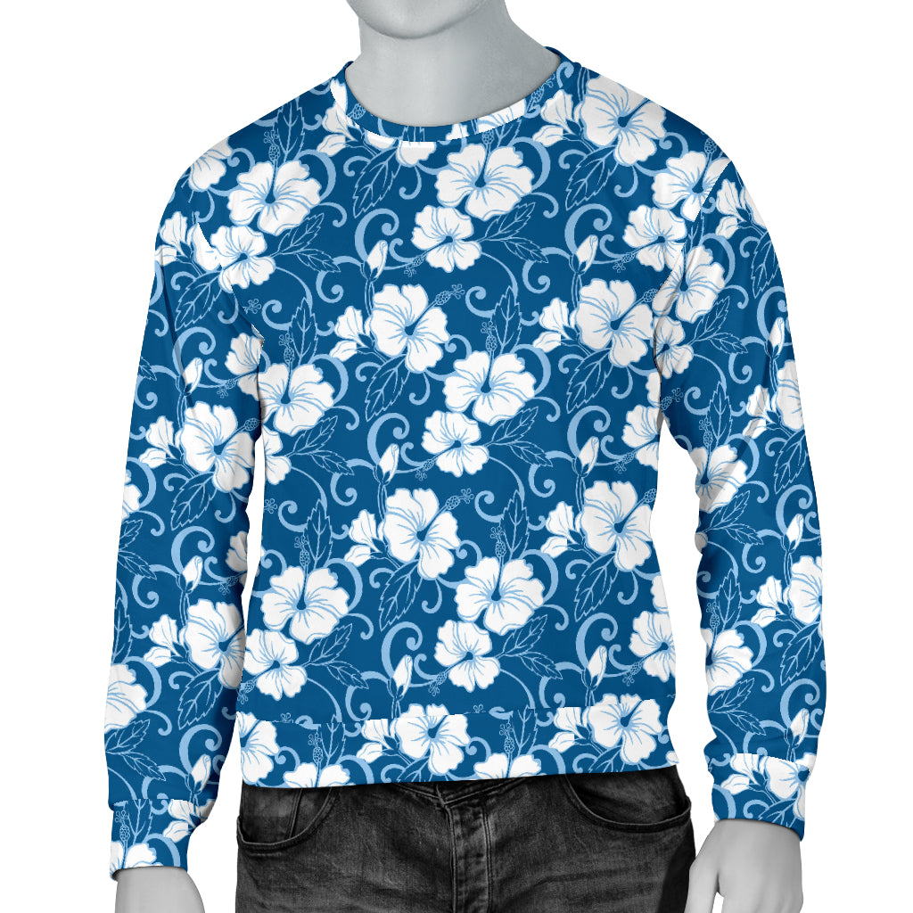Hibiscus Blue Flower Hawaiian Print Men Long Sleeve Sweatshirt