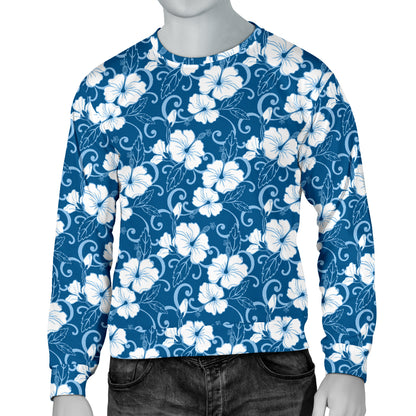Hibiscus Blue Flower Hawaiian Print Men Long Sleeve Sweatshirt