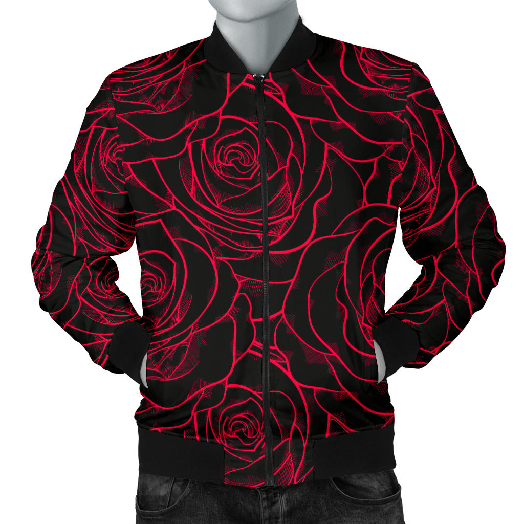 Red Rose Design Print Men Bomber Jacket
