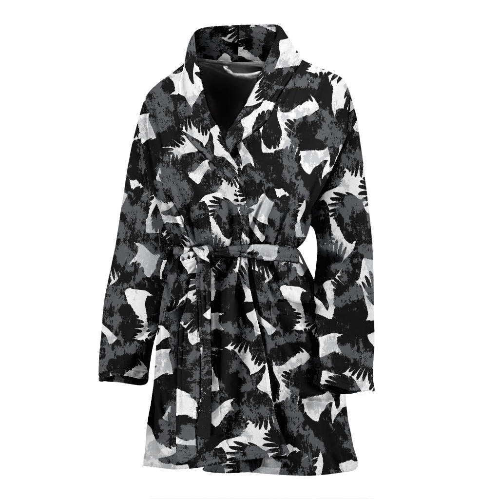 Crow Pattern Print Design 01 Women Bathrobe