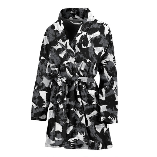 Crow Pattern Print Design 01 Women Bathrobe