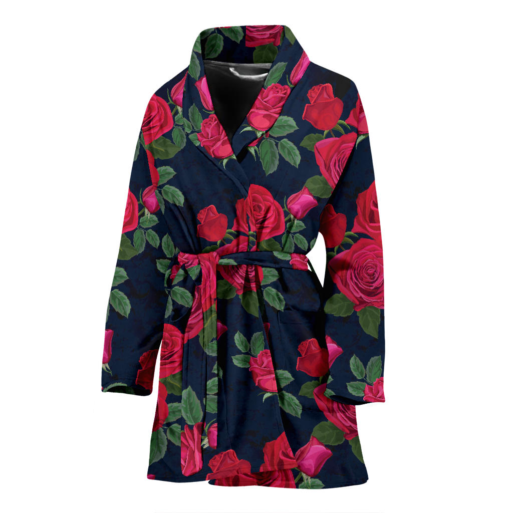 Rose Pattern Print Design A04 Women Bathrobe