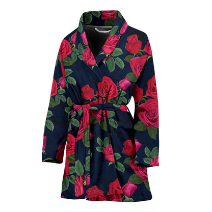 Rose Pattern Print Design A04 Women Bathrobe