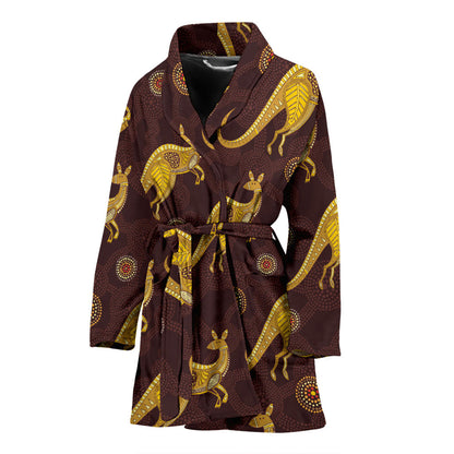 Kangaroos Aboriginal Pattern Print Design 08 Women Bathrobe