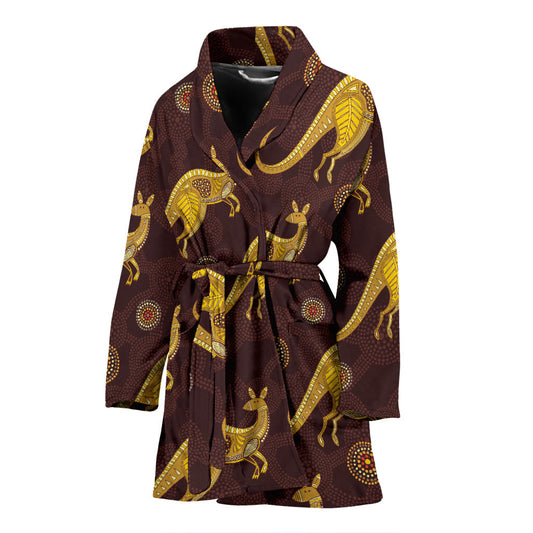 Kangaroos Aboriginal Pattern Print Design 08 Women Bathrobe