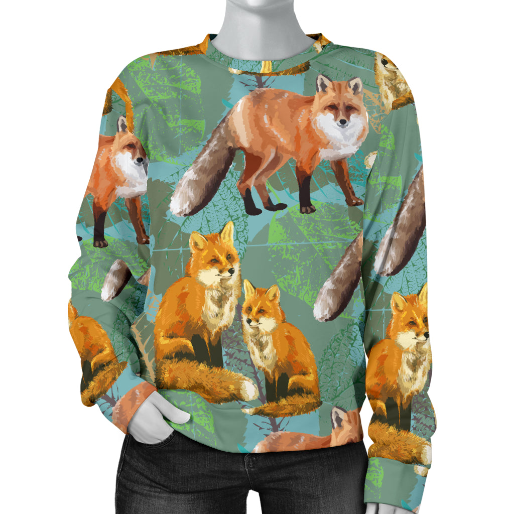 Fox Autumn leaves Themed Women Long Sleeve Sweatshirt