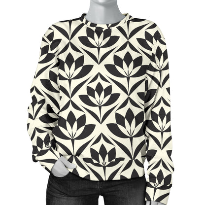 Lotus Pattern Print Women Long Sleeve Sweatshirt