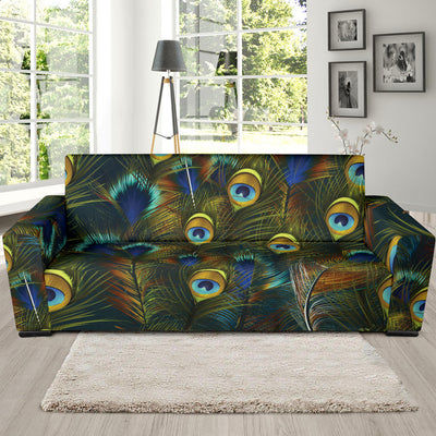 Peacock Feather Pattern Print Design A03 Sofa Slipcover