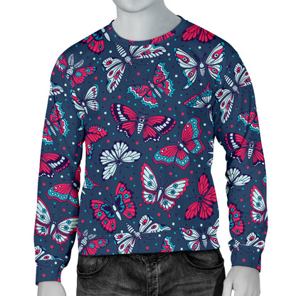 Butterfly Red Deep Blue Print Pattern Men Long Sleeve Sweatshirt