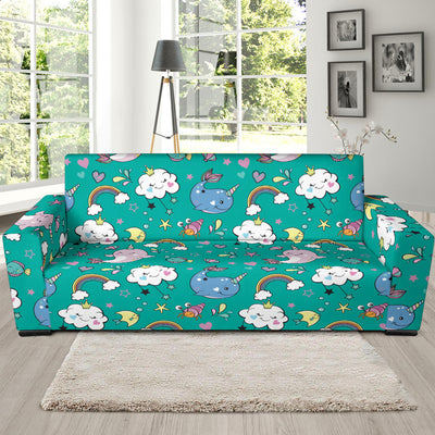 Narwhal Pattern Print Design 04 Sofa Slipcover