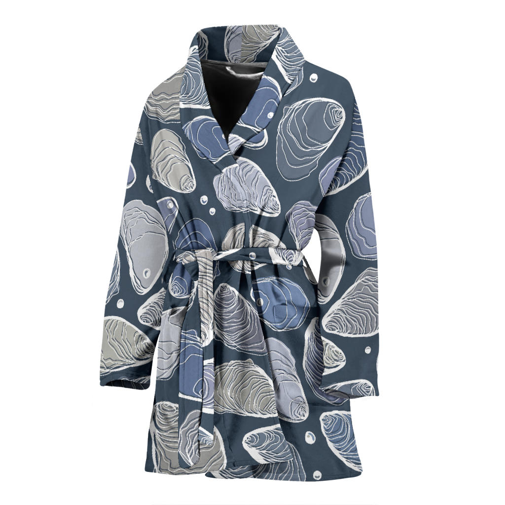 Oyster Pattern Print Design 02 Women Bathrobe