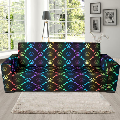 Paw Rainbow Pattern Print Design A01 Sofa Slipcover