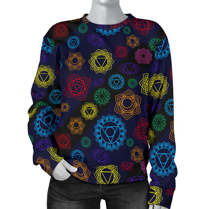 Chakra Colorful Print Pattern Women Long Sleeve Sweatshirt