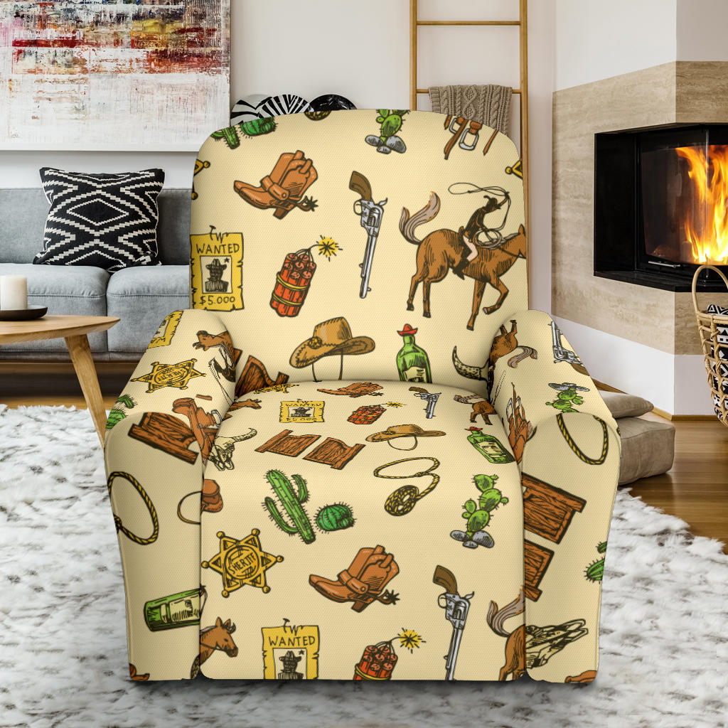 Cowboy Pattern Print Design 04 Recliner Slipcover with Pocket